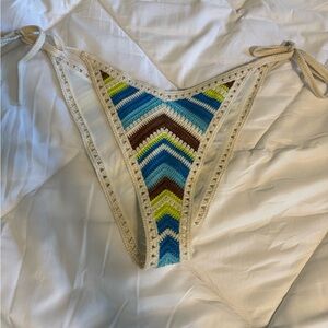 Aerie Crochet Bikini Bottom with Blue and Cream